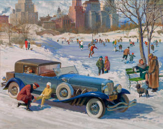 America's Luxury Cars, 1929 Duesen Berg calendar illustration, Great Moments in Early American Motoring [Exxon Series]