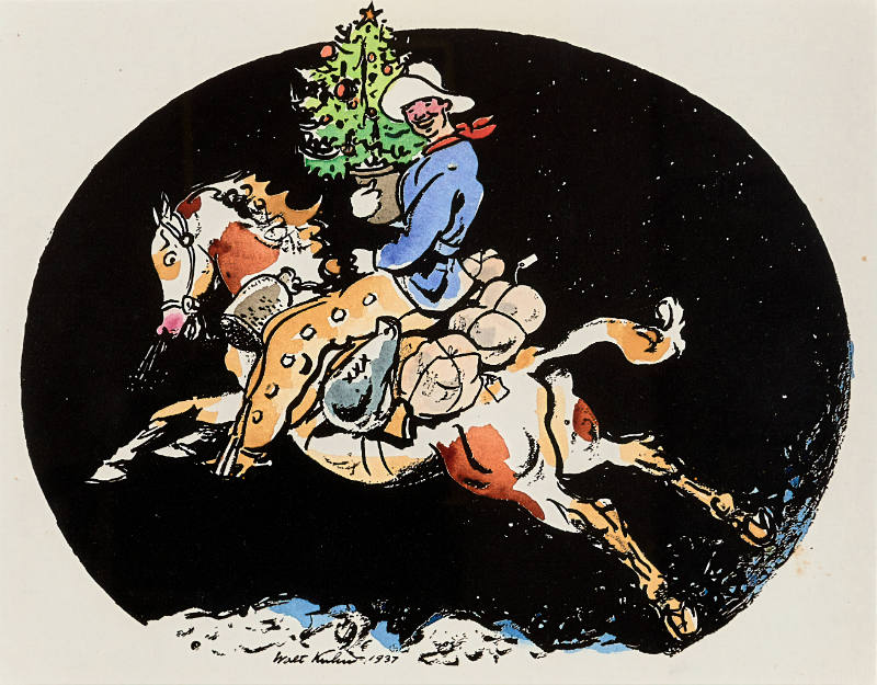 Cowboy on Horse with Christmas Tree