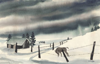 Winter Scene with Farm and Horse